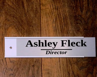 Custom Door Name Plate with Holder, Personalized slide-in changeable Metal Professional Office Sign F1