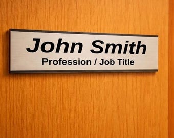 Door name plate 2 line Personalised slide-in Sign & holder, Custom changeable Office Door nameplate and Job Title, Brushed Aluminum
