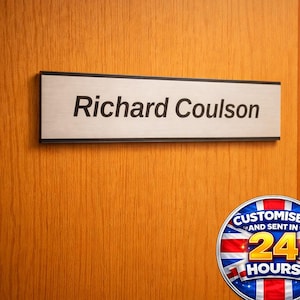 Door name plate Personalised slide-in Sign & holder, Custom changeable Office Door nameplate, Brushed Aluminum