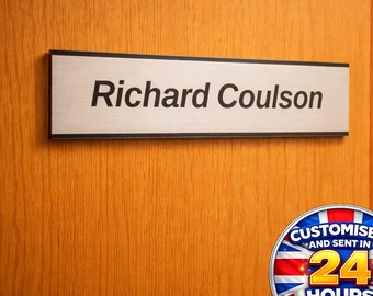 Door name plate Personalised slide-in Sign & holder, Custom changeable Office Door nameplate, Brushed Aluminum