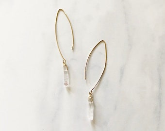 Long Wire Quartz Earrings,Dangle Long Crystal Earring,Minimalist Quartz Jewelry,Handmade,Bridal Wedding Jewelry,Bridesmaids,Giftsforher