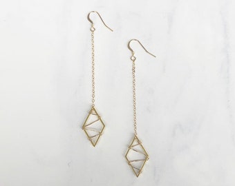 Diamond Rhombus Earrings,Goldfilled Wrapped, Long Dangle Earrings, Minimalist Jewelry, Bridesmaid Gifts,Bridal Jewelry,Giftsforher ,Handmade