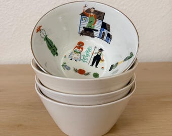 Tigelas vintage da Pensilvânia, estilo holandês – Utensílios de cozinha rústicos de meados do século XX, conjunto de 4