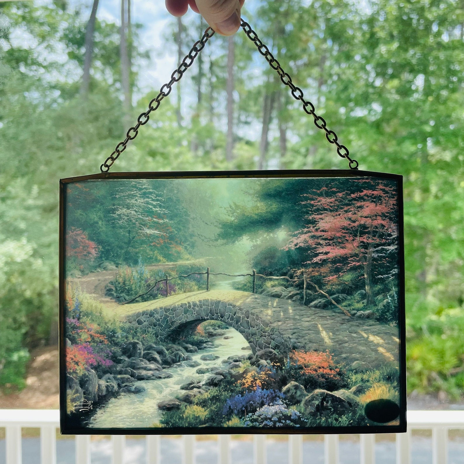 Thomas Kinkade Framed Glass Window Suncatcher Vintage Glass Etsy
