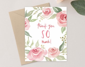 Watercolor Thank You So Much -Thank You Card - Greeting Cards - Single - Boxed Card Set - Set of 6 - Hand Painted Watercolor - A2