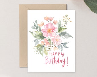 Happy Birthday Card - Watercolor Card - Watercolor Floral Card - Greeting Cards - Single - Hand Painted Watercolor - A2