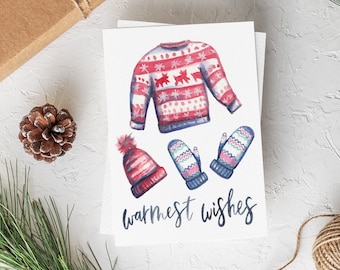 Warmest Wishes - Holiday Card - Greeting Card - Single - Hand Painted Watercolor - A2