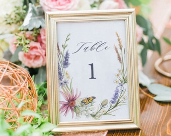 Floral Table Numbers - Wildflowers - Printable File - 5x7 - Outdoor Wedding - Digital Download - 40 tables - Head Table