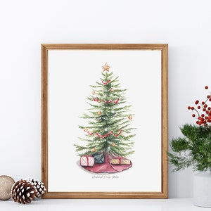 Christmas Tree Print Watercolor Christmas Painting Holiday Wall Art ...