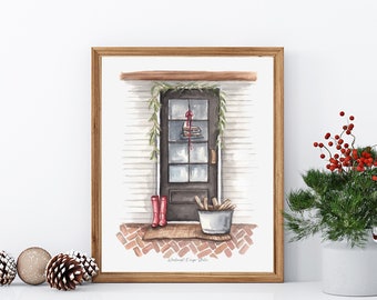 Home for Christmas - Watercolor Christmas Painting - Holiday Wall Art - Christmas Decor