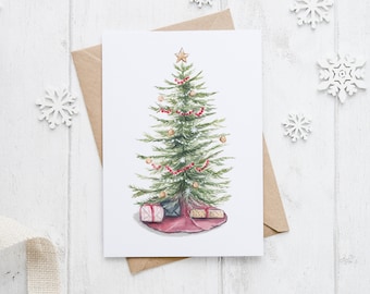 Christmas Tree Card - Holiday Card - Greeting Card - Single - Hand Painted Watercolor - A2