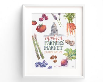 Madison Farmers Market Print - Madison, Wisconsin - Watercolor Prints - Illustration - Art Print - 5x7 - 8x10 - 11x14