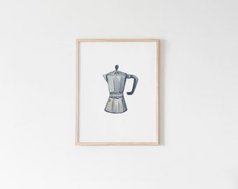 PRINTABLE - Moka Pot Art Print - Coffee Print - Coffee Art - Kitchen Watercolor Prints - Illustration - Art Print - 5x7 - DIGITAL DOWNLOAD