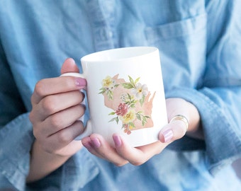 Wisconsin Floral Mug - Wisconsin Floral Watercolor - Coffee Mug