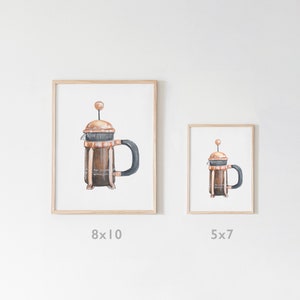 French Press Art Print Coffee Print Coffee Art Kitchen Watercolor Prints Illustration Art Print 5x7 image 2