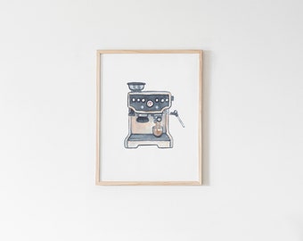 Espresso Machine Art Print - Coffee Print - Coffee Art - Kitchen Watercolor Prints - Illustration - Art Print - 5x7