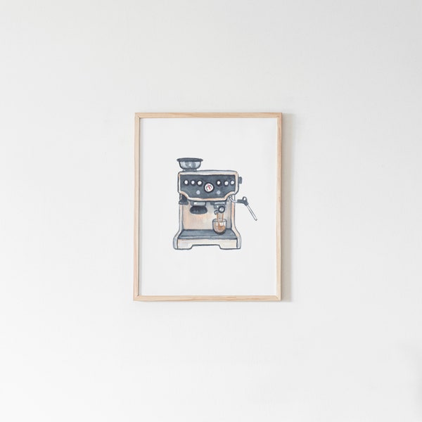 PRINTABLE Espresso Machine Art Print - Coffee Print - Coffee Art - Kitchen Watercolor Prints - Art Print - 5x7 - DIGITAL DOWNLOAD