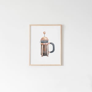 French Press Art Print Coffee Print Coffee Art Kitchen Watercolor Prints Illustration Art Print 5x7 image 1