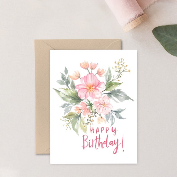 Happy Birthday Card Watercolor Card Watercolor Floral Card | Etsy