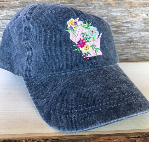 Wisconsin Floral Hat - Custom Embroidered Hat - Floral Embroidered - Embroidered Baseball Hat - Women's Hat