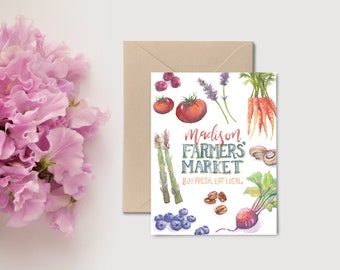 Madison Farmers Market - Madison, Wisconsin - Greeting Cards - Single Card - Hand Painted Watercolor - A2