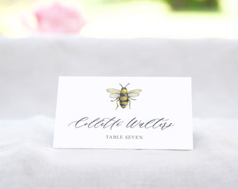 Wedding Name Cards - Bee - Printable File - Guest Name - Digital Download - Folded Place Card - DIY - Calligraphy - Print - Editable