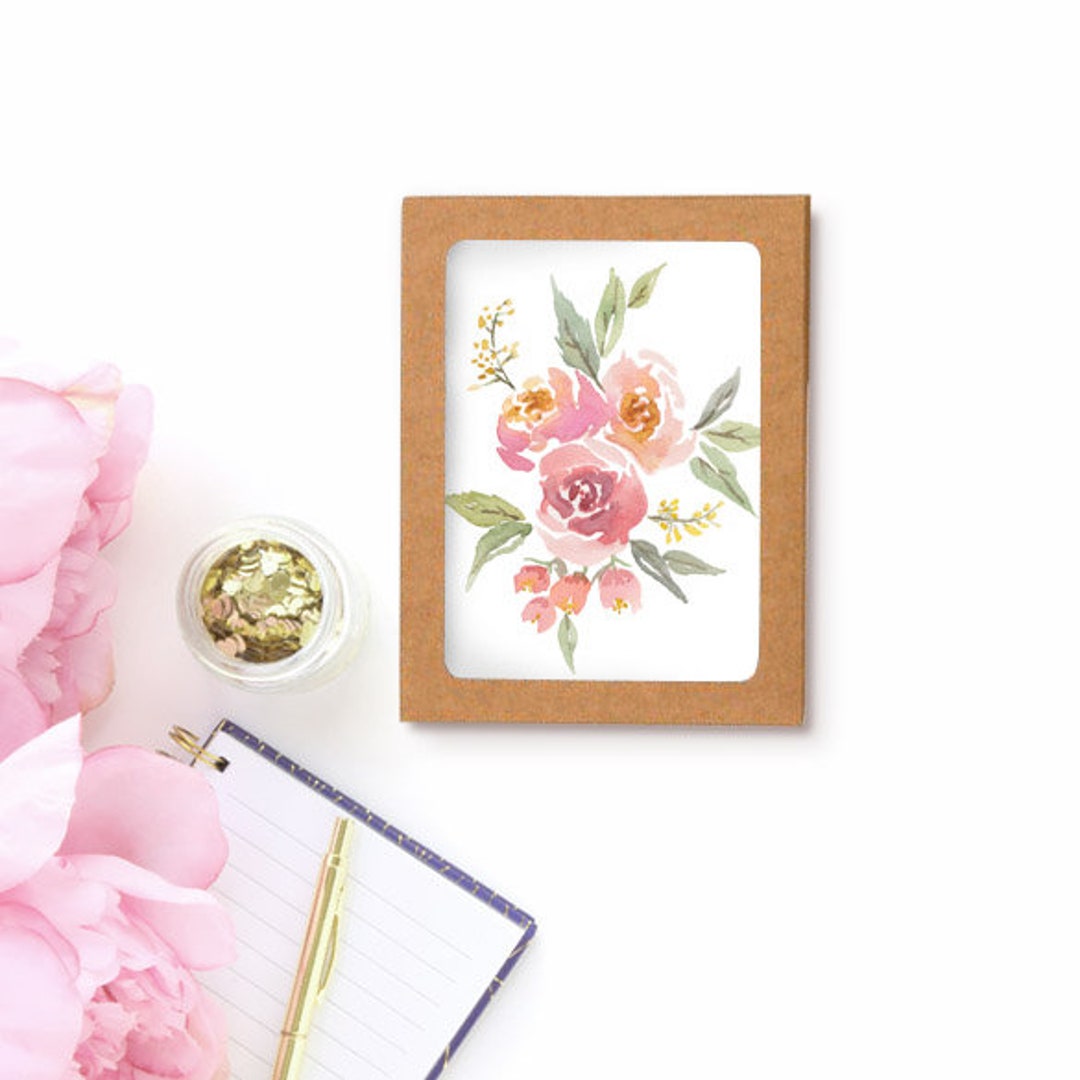 Watercolor Floral Bunch Greeting Cards Single Boxed Card Set Set of 6 ...