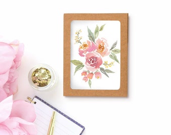 Watercolor Floral Bunch - Greeting Cards - Single - Boxed Card Set - Set of 6 - Hand Painted Watercolor - A2