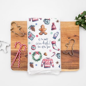 Most Wonderful Time of the Year Towel Holiday Towel Flour Sack Towel Kitchen Towel Tea Towel image 1