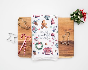 Most Wonderful Time of the Year Towel - Holiday Towel - Flour Sack Towel - Kitchen Towel - Tea Towel