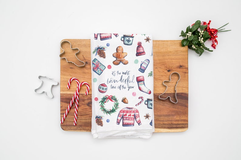 Most Wonderful Time of the Year Towel Holiday Towel Flour Sack Towel Kitchen Towel Tea Towel image 1