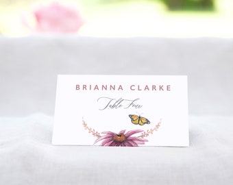 Wedding Name Cards - Wildflowers - Printable File - Guest Name - Digital Download - Folded Place Card - DIY - Calligraphy - Print - Editable