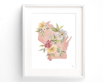 Wisconsin State Floral Print - Watercolor Prints - Illustration - Art Print - 5x7 - 8x10 - 11x14