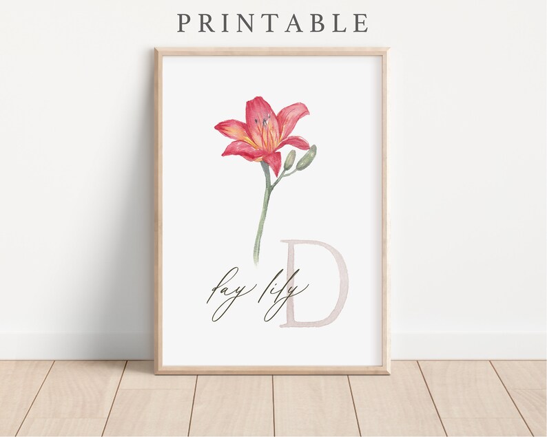 PRINTABLE Day Lily Floral Art Print Flower Print Nursery Watercolor
