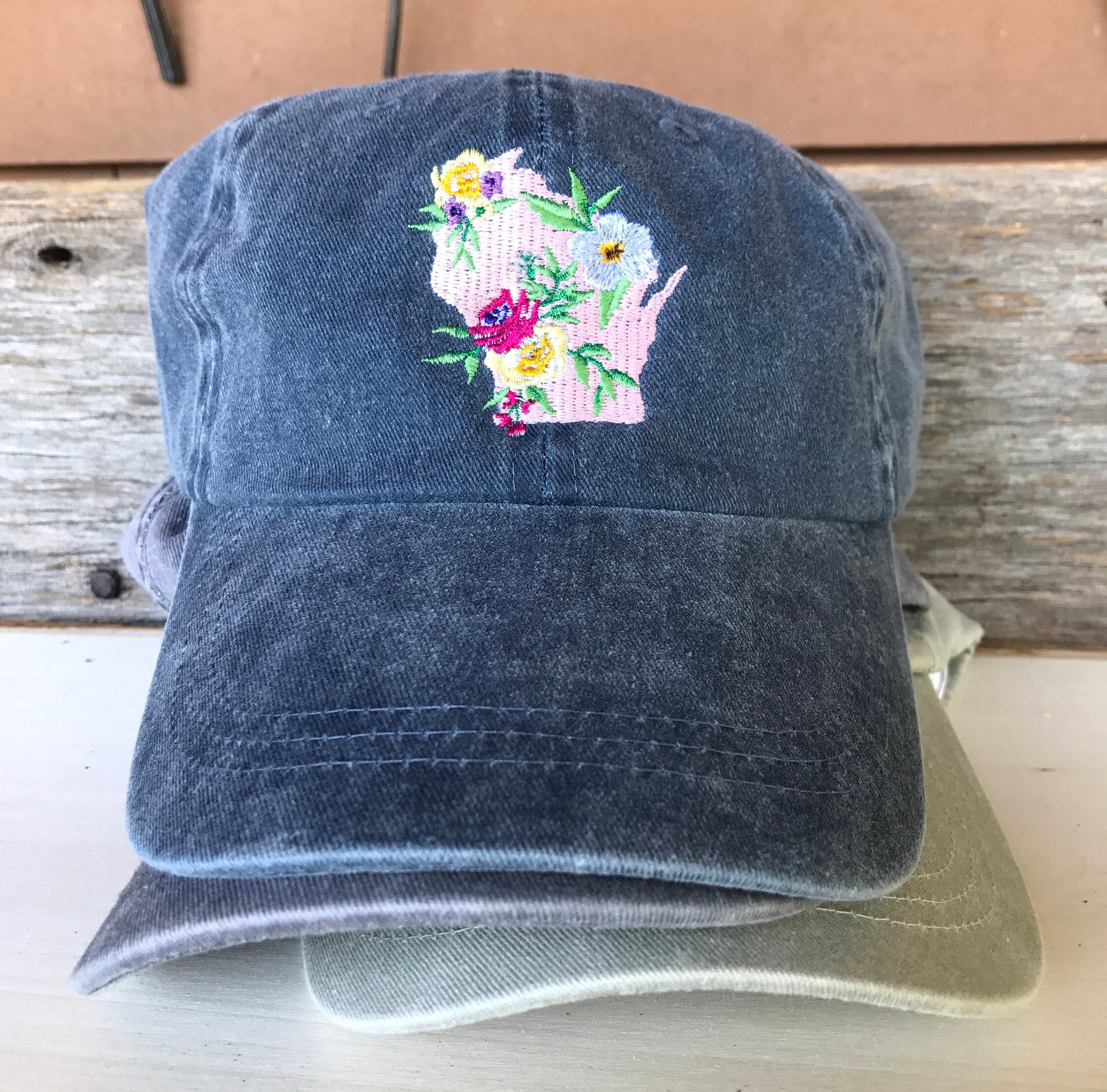 Wisconsin Floral Hat Custom Embroidered Hat Floral Embroidered ...