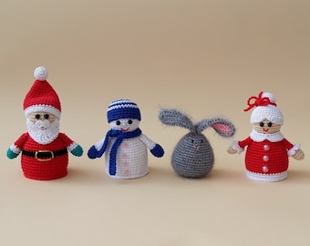 Christmas decor toy set 4 pcs Santa Claus doll Snowman Christmas ornament toy Mrs Santa Bunny Xmas decorations Knitted ornament Figure Santa