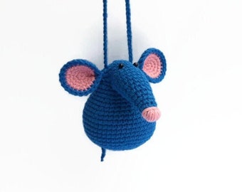 Rat Car hanging accessories Car Charm Car mirror hanger Rodent soft Rear view accessories Crochet mouse Car seat toy Knitted Amigurumi rat