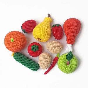 Crochet food 11 pcs Easter gift child baby kids Knitted fruit vegetables Play food toy Pretend food Decor kitchen crochet Amigurumi food