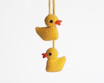 Duckling crochet toy Rear view mirror accessory Little duck Car hanging charm Car accessory women Car cute decor Amigurumi Car seat toy