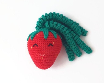 Strawberry with spirals toy Christmas gift First toy girl Tactile toy Stuffed baby toy Unusual toy Simple toy kid Baby shower crochet gift