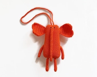 Car hanging accessory Rear view mirror accessory Elephant knit Cute car charm crochet Car decor interior Amigurumi stuffed animal Orange toy