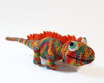 Chameleon crochet toy Amigurumi animal Soft toy Stuffed animal Colorful toy crochet Gift kid birthday Crochet animal figures Rainbow toy