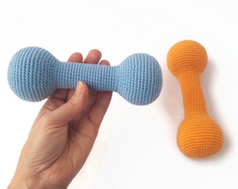 Dumbbell toy 2 pc Crochet toy baby boy Gift for little nephew Montessori toy Gift for little brother Baby shower gift Sensory soft Amigurumi