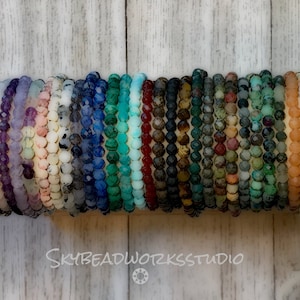 70+ FACETED MINI GEMSTONE Bead Bracelet | Peridot | Lapis | Amethyst | Tiger Eye | 4mm Beads | Boho | Stackable | Unique Gift | Him/Her