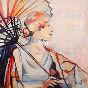 Art Deco Woman with Parasol: Signed Giclee Print by Sarah Soule Webb