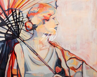 Mujer Art Déco con sombrilla: Impresión Giclée firmada por Sarah Soule Webb