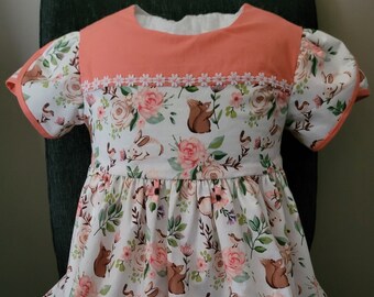 Squirels, birds and flowers dress