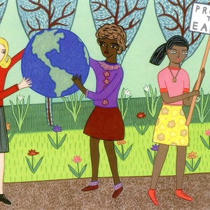 5 cartões postais - Garotas ideais protegem o planeta