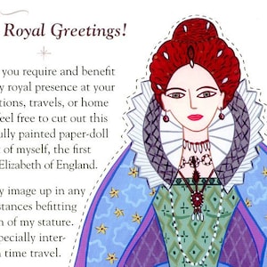 Cartolina regina Elisabetta Bambola di carta