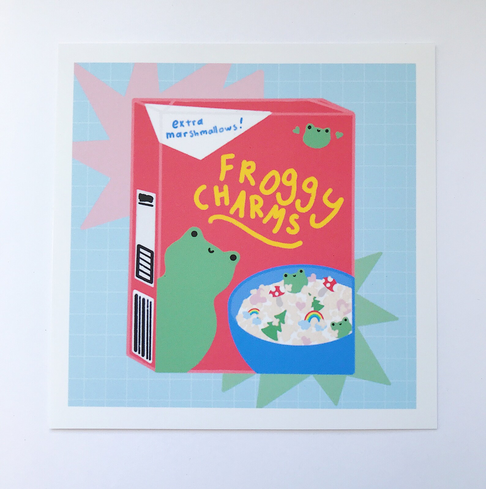 Cute froggy cereal frog art print Cottagecore decor 5 x 5 Etsy